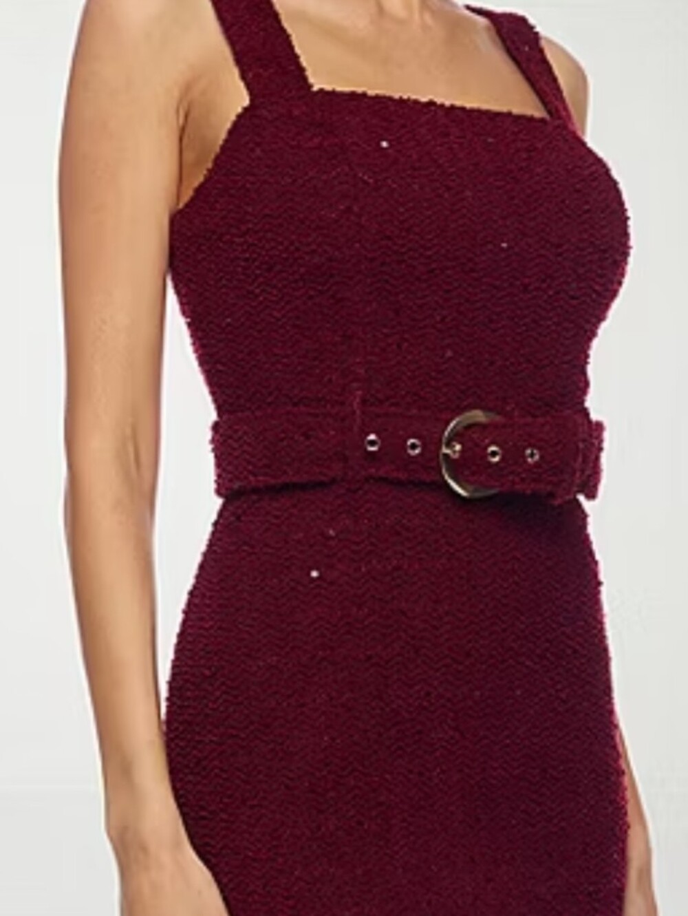 Premier Amour Square Neck Sleeveless Belted Sequin Sheath Burgundy Midi Dress 16 - Picture 4 of 13